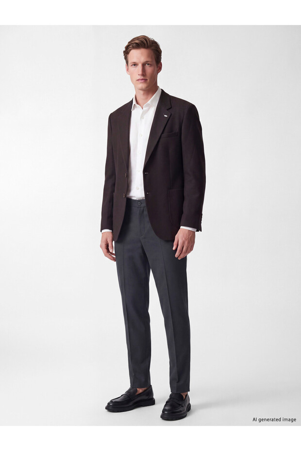 Özmarka New Season Anthracite Regular Fit Men's Textured Trousers