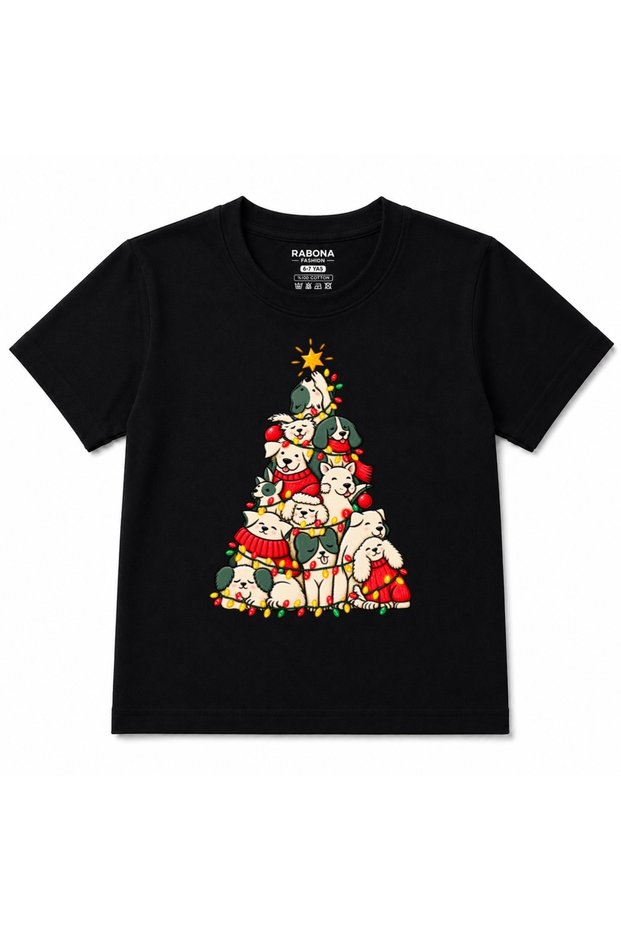Christmas Puppy Tree - Cute Dogs Christmas Lights Kids Graphic T-Shirt