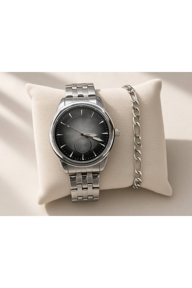 Men's Wristwatch Two-Tone Steel Band White Dial Bracelet Classic Stylish Watch with Gift Box