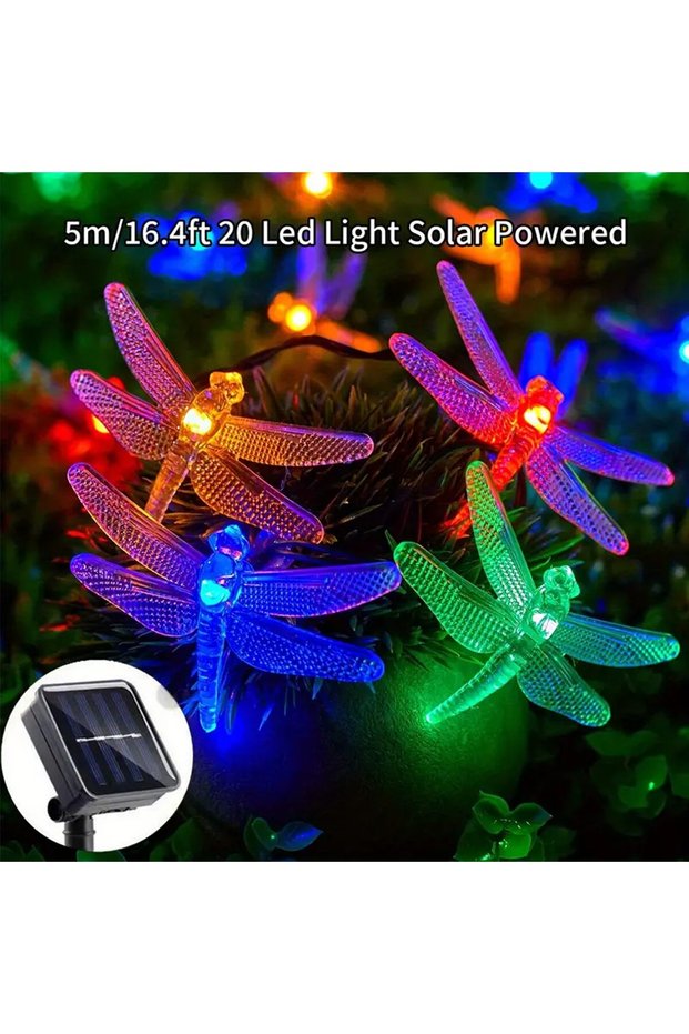 5M20LED RGB 1pc 5M20LEDs Dragonfly Solar String Lights Outdoor Waterproof 8 Modes Dragonfly Fairy Li