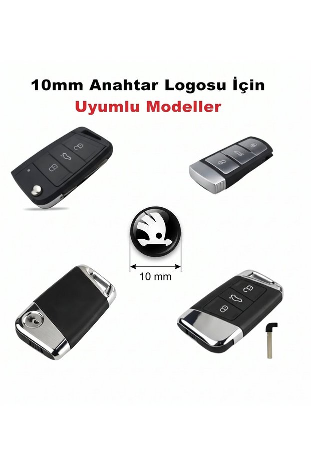 Skoda Key Logo Emblem 10 mm Silicone Embossed Control Logo Black 6 Pieces