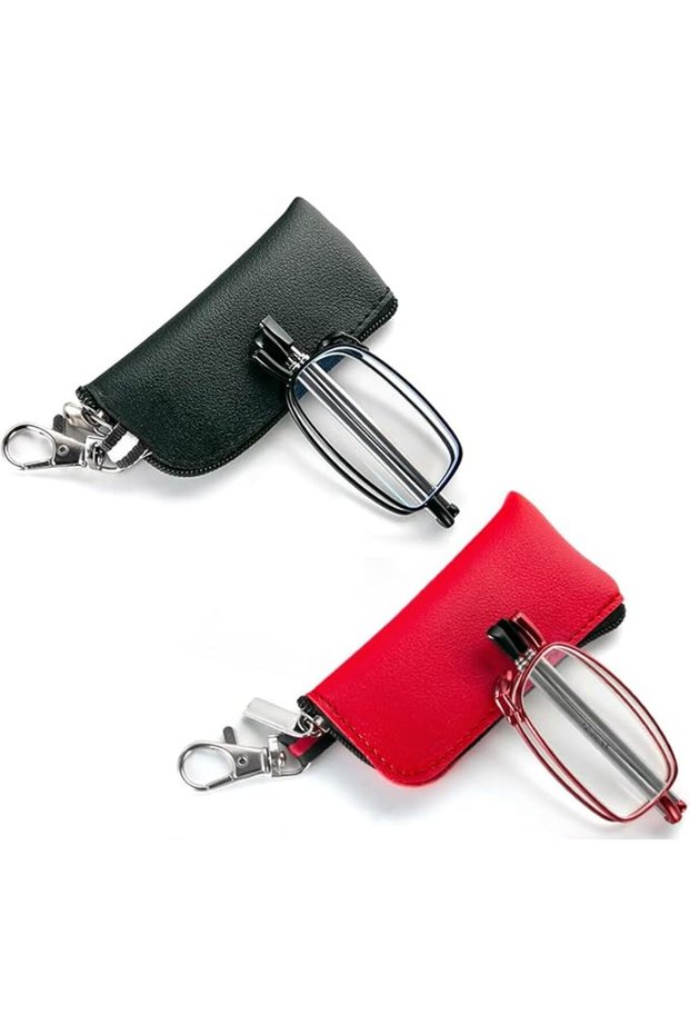 3 Pack Folding Reading Glasses with Keychain Compact Bag Men Women Blue Light Blocking Spring Hinge