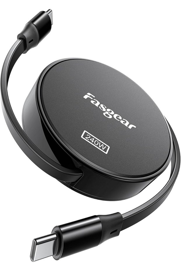 كابل USB C إلى USB C قابل للسحب بقوة 240 واط (3.3 قدم، أسود)