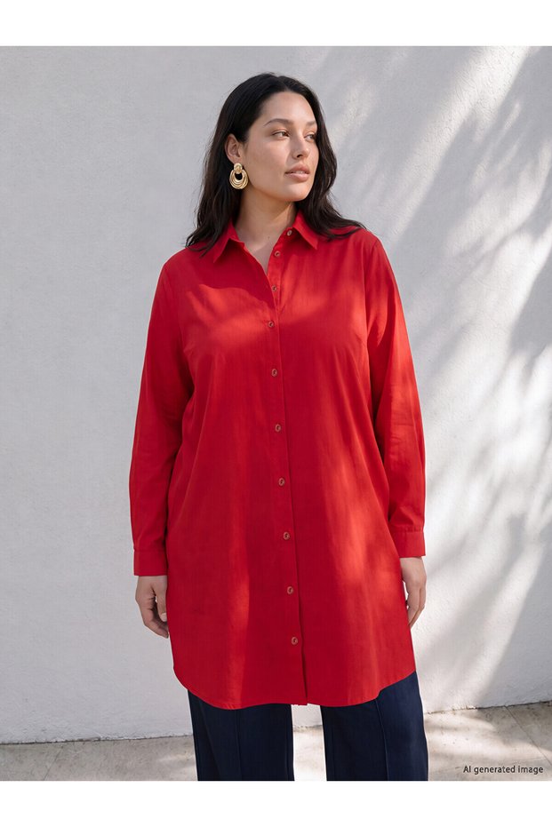 Ozmarka New Season Red Plus Size Women's Shirt Tunic