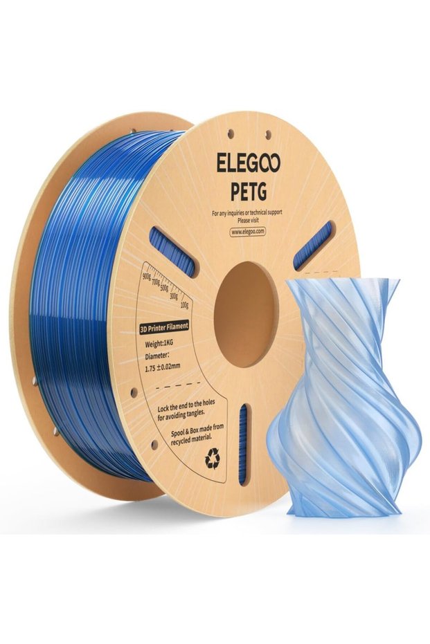 خيوط طابعة ثلاثية الأبعاد PETG بقطر 1.75 مم، لون أزرق شفاف، وزن 1 كجم
