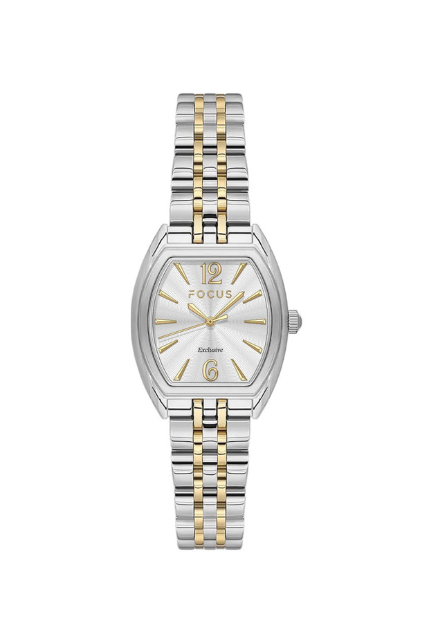 Exclusive Steel Case and Silver - Gold Color Steel Band Japanese Movement Women Wristwatch 3 Atm Water Resistant