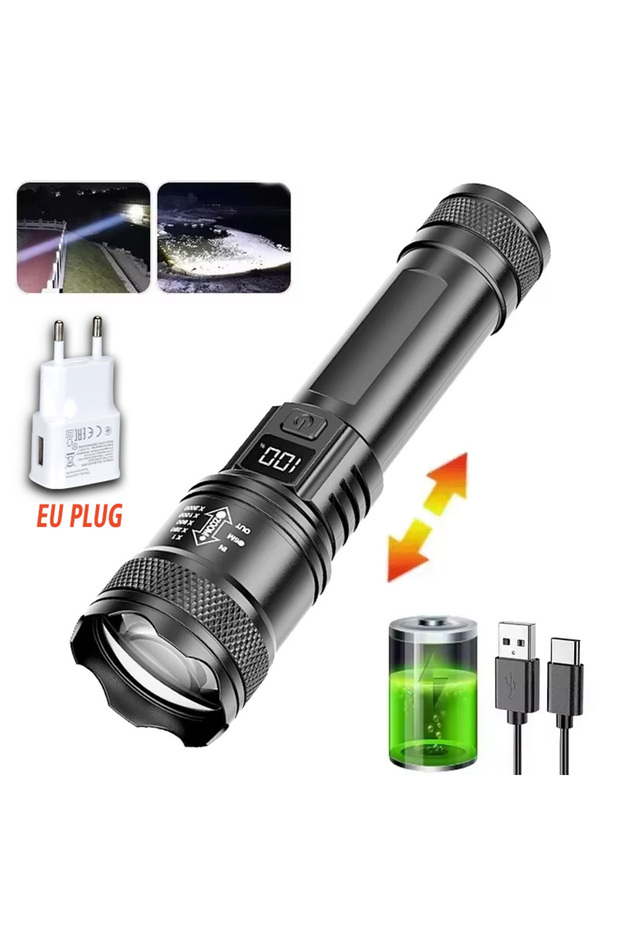 P50 with EU 100000LM Super Bright Led Flashlights Rechargeable LED Torch Long Range Tactical