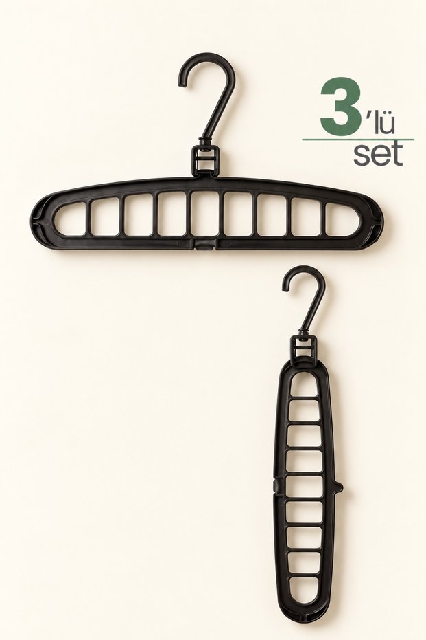 Set of 3 9-Compartment Multi Magic Hangers - Black Closet Organizer