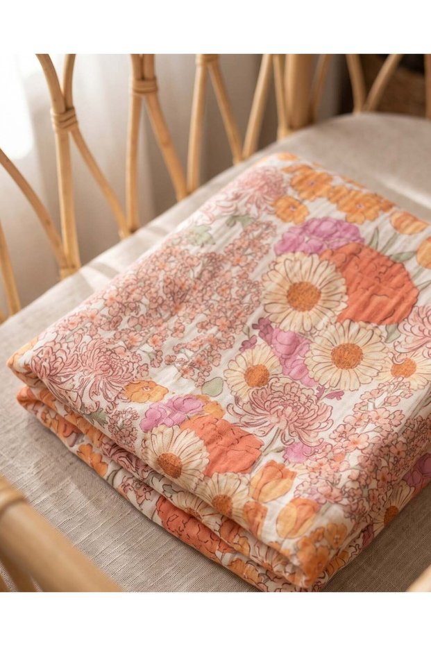 Sunset Blossom Muslin Blanket