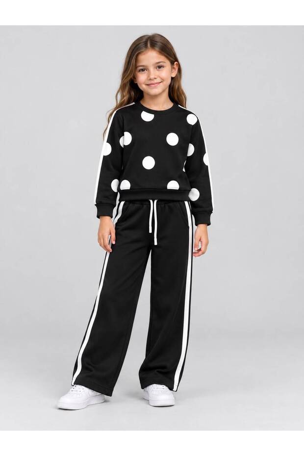 Girl's Modal Fabric Tracksuit Set with Cowl Neck and Wide-Legged Pants