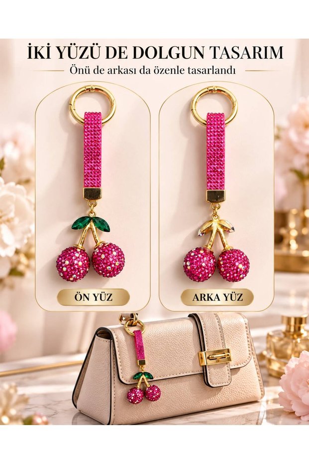 Glittery 3D Sparkling Cherry Figured Bag Charm Bag Accessory Bag Ornament Cherry Keychain