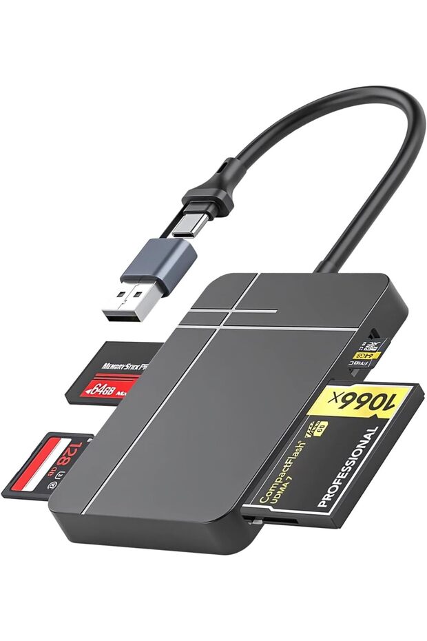 قارئ بطاقات متعدد الوظائف 4 في 1 مع منفذ USB C وUSB3.0، محول تخزين محمول