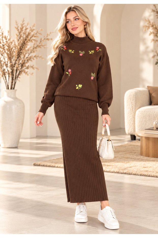New Season Women's Crop Flower Embroidered Blouse with Straps, Terry Fabric Dress, Knitwear