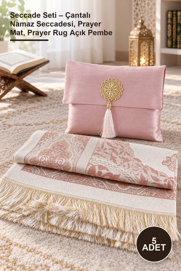 5-Piece Prayer Mat Set – Prayer Mat with Bag, Prayer Mat, Prayer Rug Light Pink