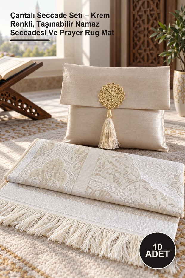 10-Piece Prayer Mat Set with Bag – Cream Color, Portable Prayer Mat and Prayer Rug Mat