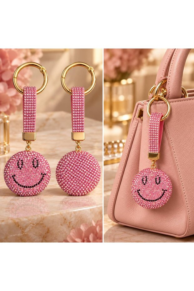 3D Full Filling Big Glittery Smiling Face Figured Bag Charm / Accessory / Ornament / Smiling Face Keychain