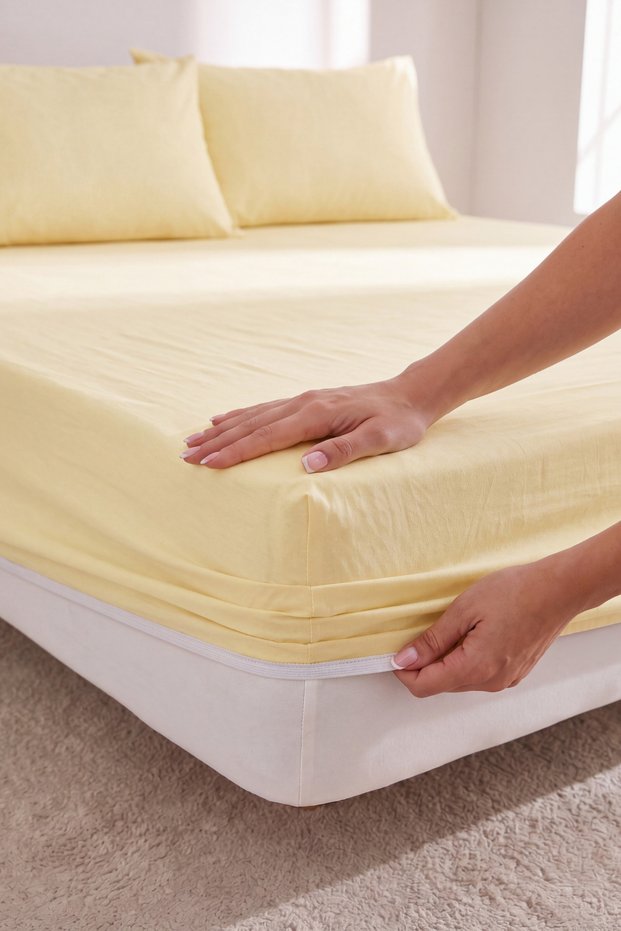 Double Cotton Elastic Sheet Set | With 2 Pillowcases | Non-Slip Corner Elastic, Soft Textured