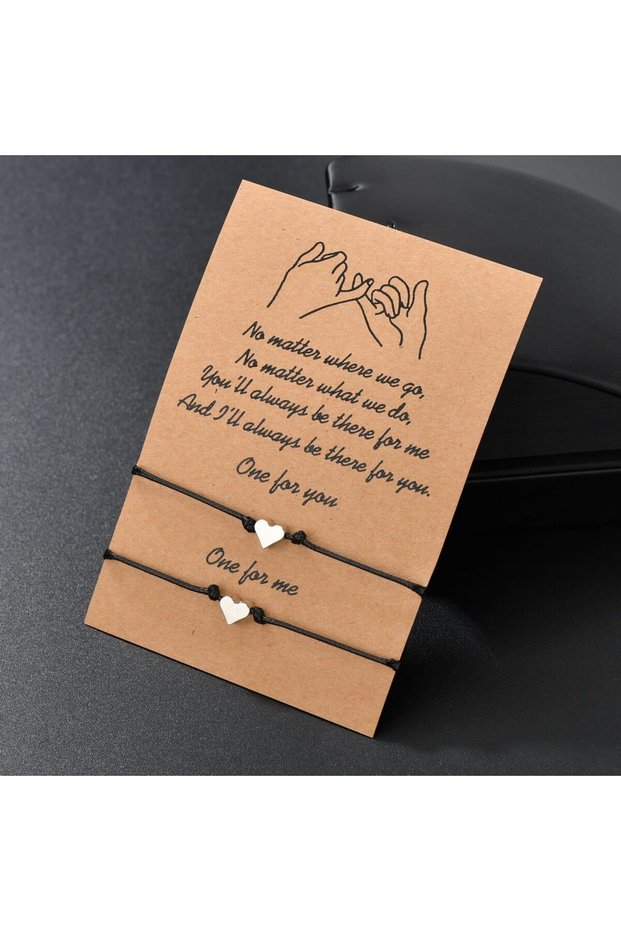 XY-377 2 PCS Card Sets of Minimalist Casual Style Copper Heart Adjustable Rope Chain Couple Bracelet