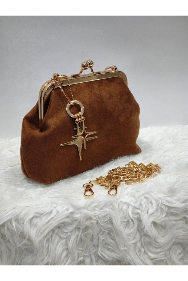 Suede Scholar Small Size Star Charm Detailed Long Cross Strap Women's Hand and Shoulder Bag (20cm X 11cm)