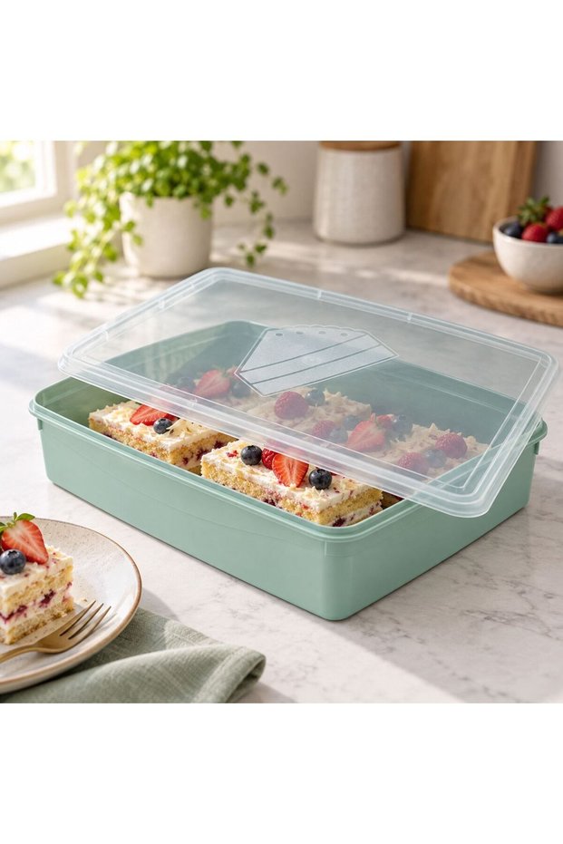 Mint Green Rectangular Food Container with Transparent Lid 4.2L