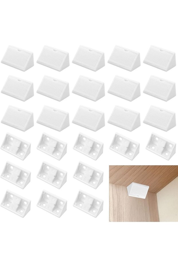 50 Pcs Premium 90 Degree Plastic Corner Braces with Cover Caps, Heavy Duty Right Angle Shelf Support Brackets, White Furniture Corner Connectors for Cabinets, Cupboards, Wooden Shelves