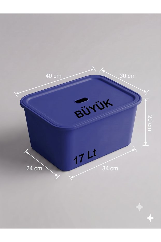 Large 17 Liter 40X30X20 cm Polypropylene Plastic Organizer with Navy Blue Lid - Toy Box and Storage Basket