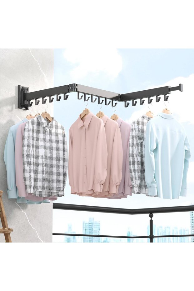 Wall Mounted Clothes Drying Rack, Retractable Folding Clothes Hanger Rack Laundry Drying Rack, Wall