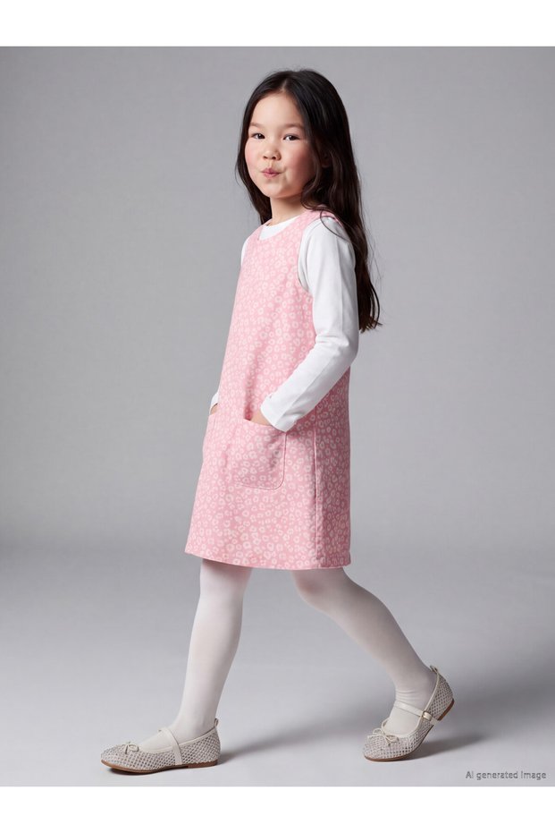 Esvab • Modern & Distinctive Embroidered Girls' Gabardine Dress and Pantyhose