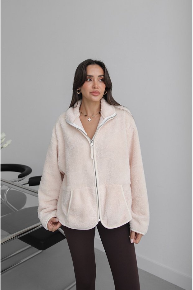 Cream Color Zippered Fleece Jacket