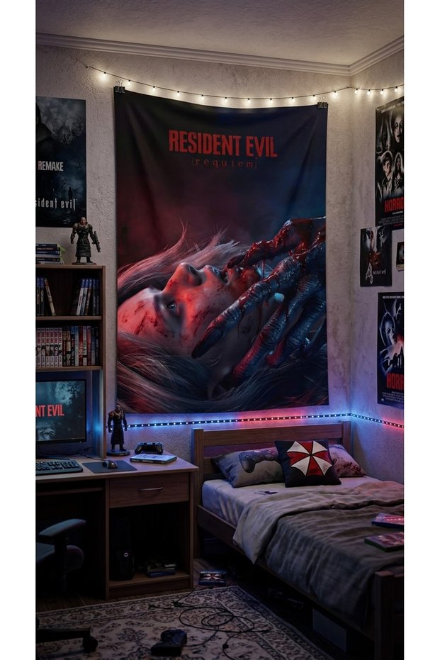 Owl Bag Resident Evil Requiem Patterned Design Wall Tapestry