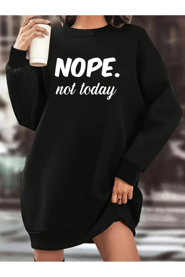 Nope Written Black Fleece Sweatshirt Dress