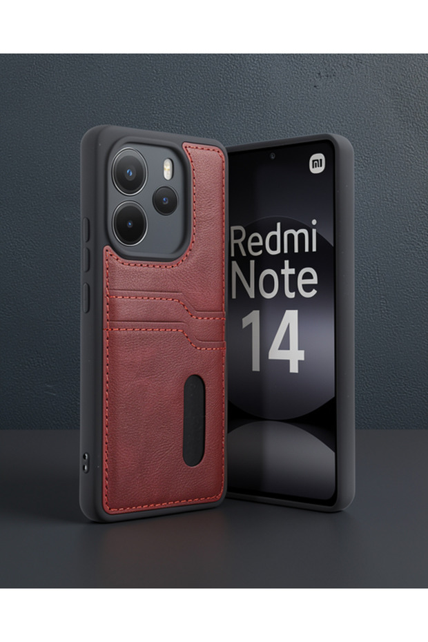 Xiaomi Redmi Note 14 4g Case Sara Leather Case with Business Card Holder - Red
