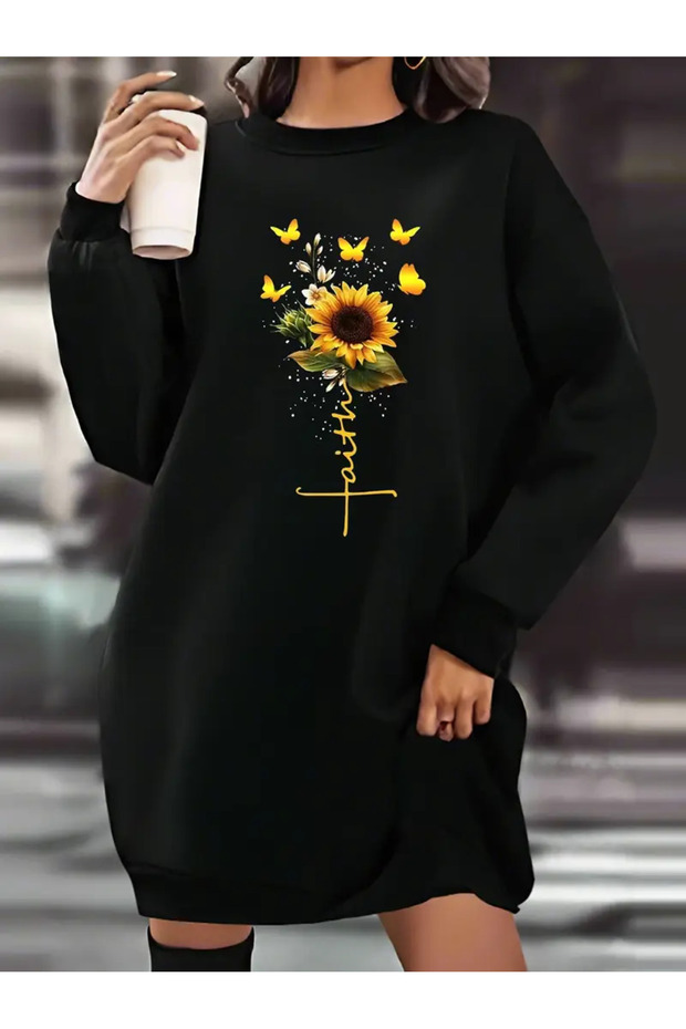 Günebakan and Faith Written Black Fleece Sweatshirt Dress