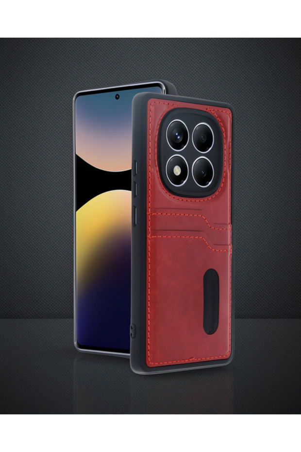 Xiaomi Redmi Note 14 Pro 4g Case Sara Leather Case with Business Card Holder - Red