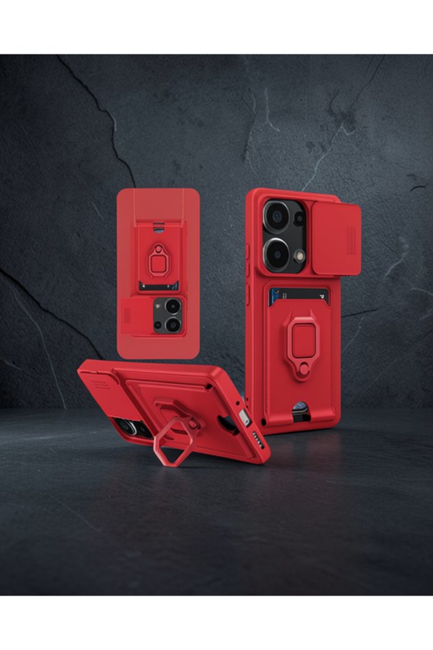 Xiaomi Redmi Note 13 Pro 4g Case Zuma Silicone with Ring and Business Card Holder - Red