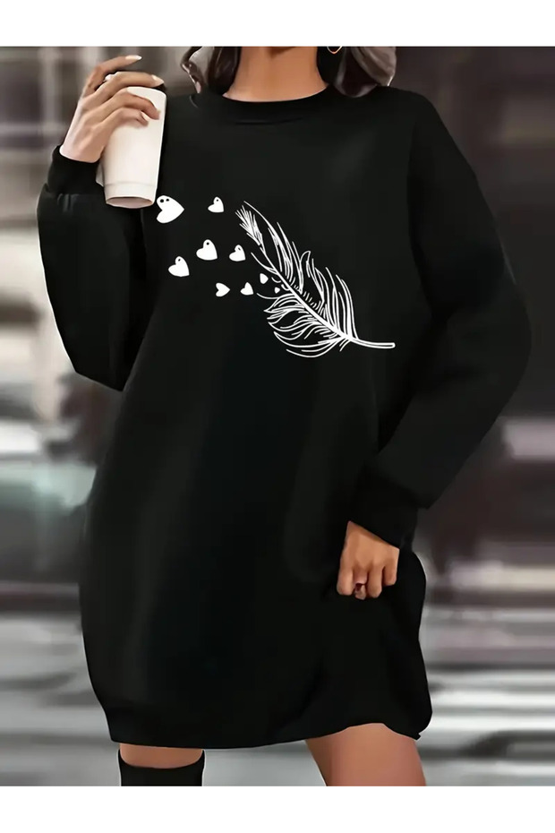 Printed Hooded Sweatshirt Dress for Women