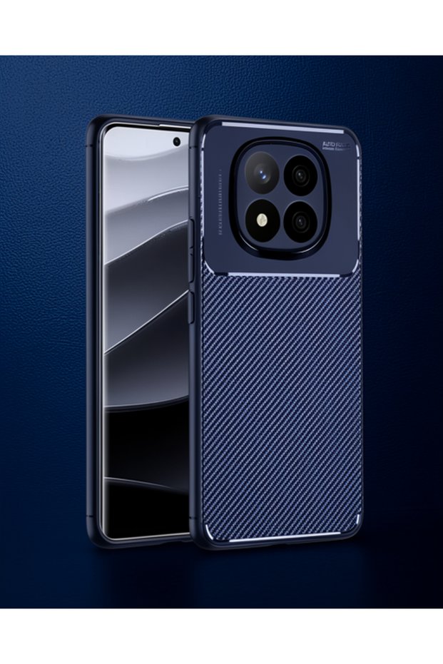 حافظة هاتف Xiaomi Redmi Note 14 Pro Plus بتصميم كربوني بتركيز تلقائي - أزرق داكن