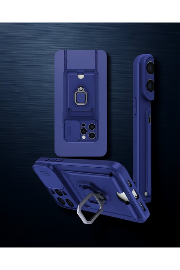 Apple iPhone 15 Pro Max Case Zuma Silicone with Business Card Holder and Ring - Navy Blue