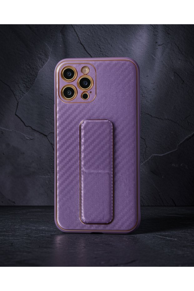 Apple iPhone 12 Pro Case Coco Carbon Stand Cover - Purple