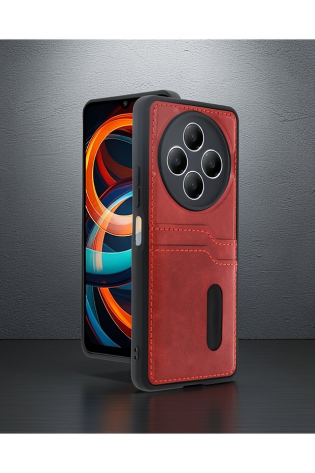 Xiaomi Redmi 14C Case Sara Leather Case with Business Card Holder - Red