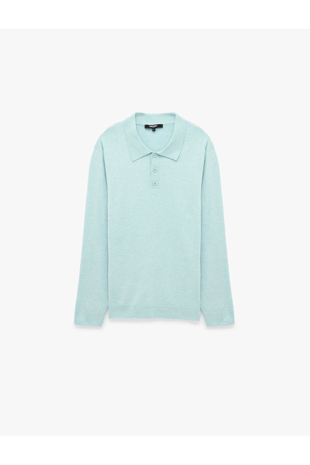 Long Sleeve Buttoned Polo Neck Knitwear Sweater