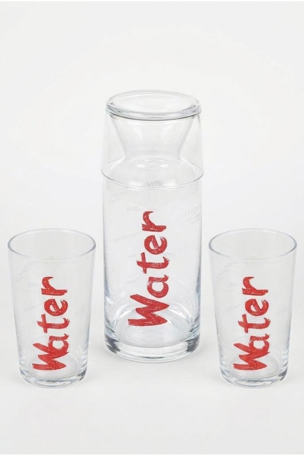 Water Su Set - Red (Glass 570 Ml, Jug 700ml) Set of 3 - Red