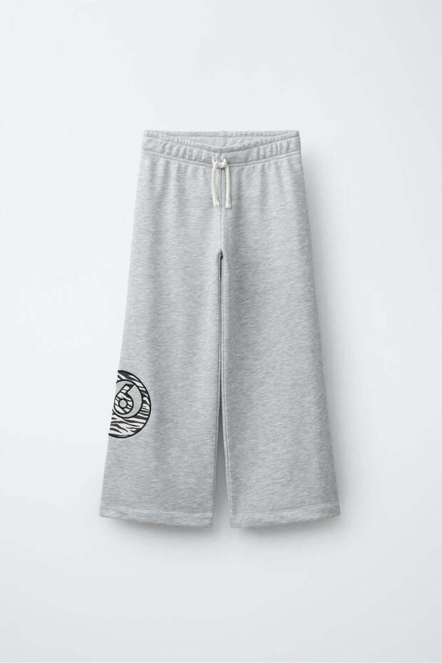Children's Cotton Gray Wide Leg Printed Sweatpants