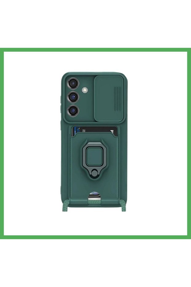Samsung Galaxy S25 Plus Compatible Case Zuma Silicone with Business Card Holder and Ring - Green Bezoss