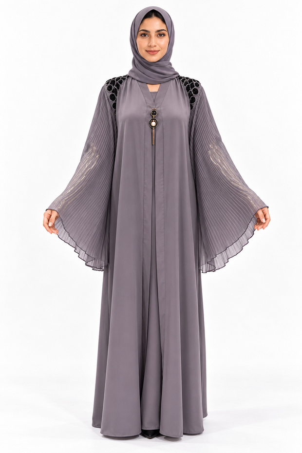 Abaya with Bell Sleeves and Pleats | Pleated Bell Sleeve Abaya