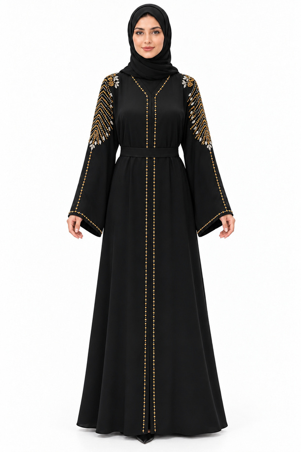 Abaya with Shoulder and Cuff Decorations | Ornate Shoulder Cuff Abaya