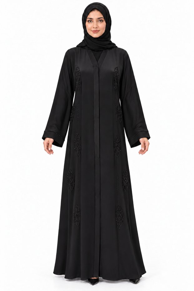 Abaya with Matching Front Edges | Tonal Front Trim Abaya