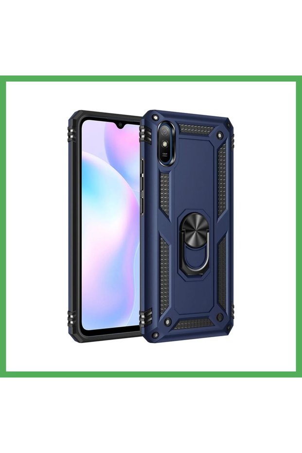 غطاء سيليكون متوافق مع هاتف Redmi 9A مع حلقة Sofia - أزرق داكن BEZOSS