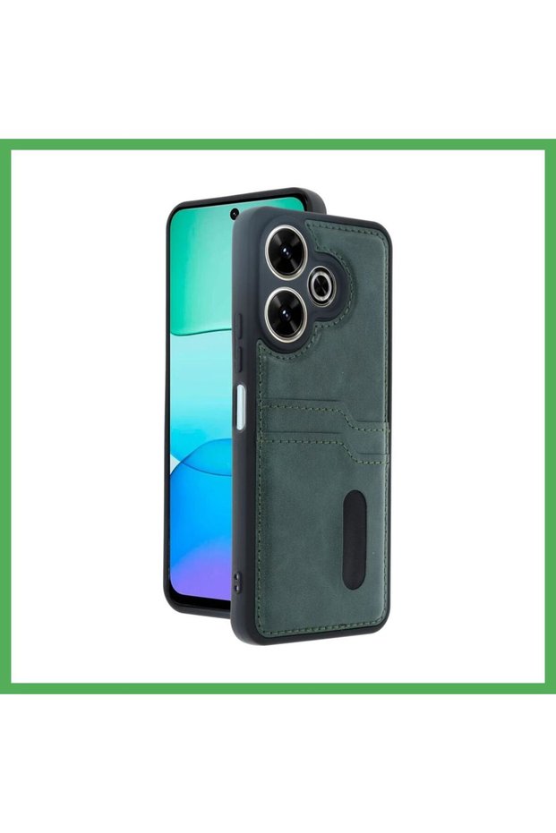 Redmi 13 4g Compatible Case Sara Leather Case with Business Card Holder - Dark Green Bezoss