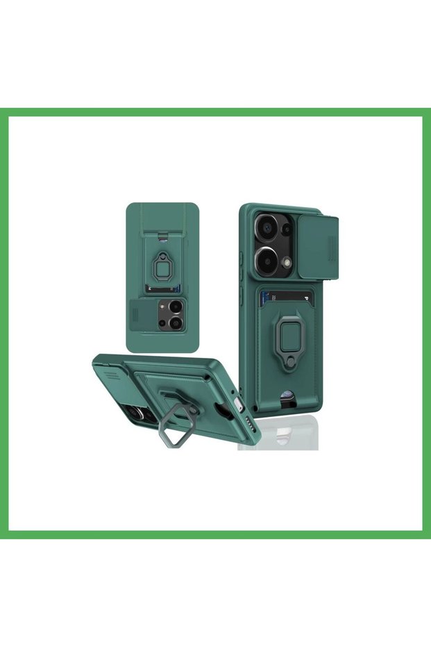 Redmi Note 13 Pro 4g Compatible Case Zuma Silicone with Business Card Holder and Ring - Green Bezoss